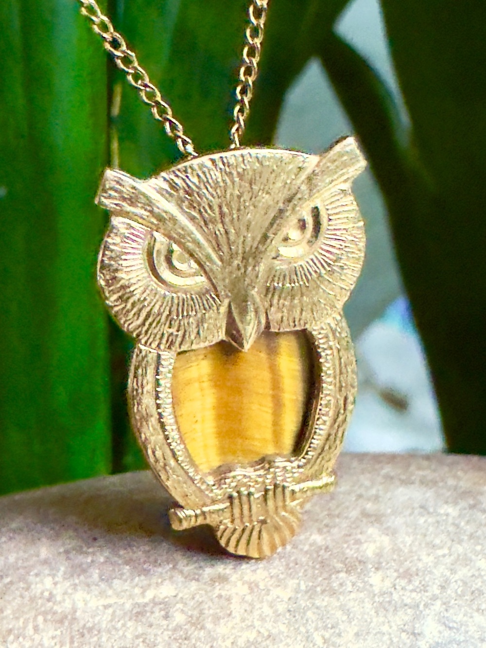 Vintage Tigers Eye Owl Necklace